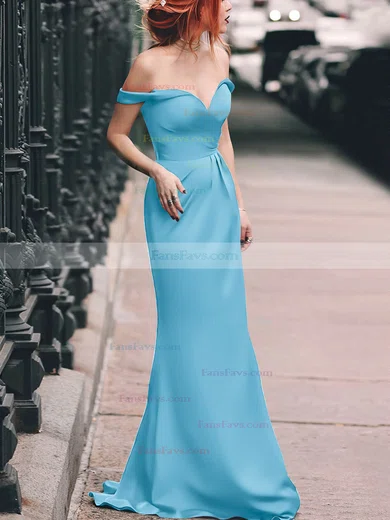 Sheath/Column Off-the-shoulder Silk-like Satin Floor-length Split Front Prom Dresses #Favs020105047