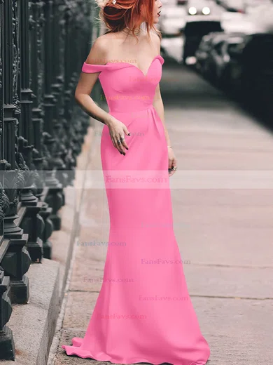 Sheath/Column Off-the-shoulder Silk-like Satin Floor-length Split Front Prom Dresses #Favs020105047