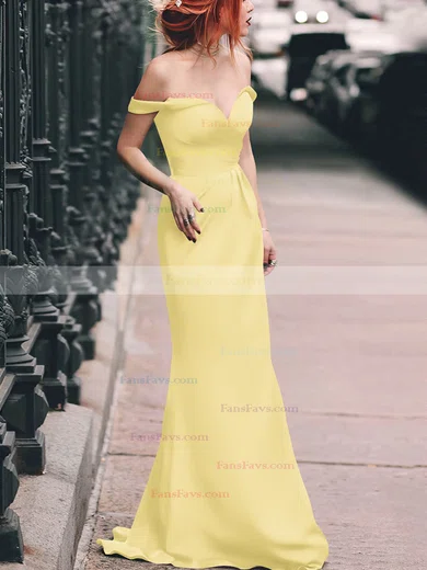 Sheath/Column Off-the-shoulder Silk-like Satin Floor-length Split Front Prom Dresses #Favs020105047