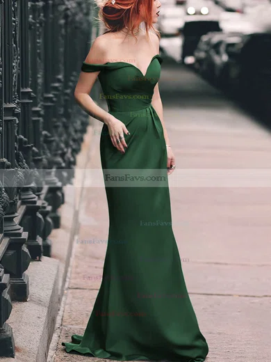 Sheath/Column Off-the-shoulder Silk-like Satin Floor-length Split Front Prom Dresses #Favs020105047