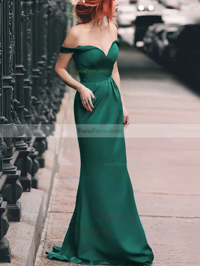 Sheath/Column Off-the-shoulder Silk-like Satin Floor-length Split Front Prom Dresses #Favs020105047