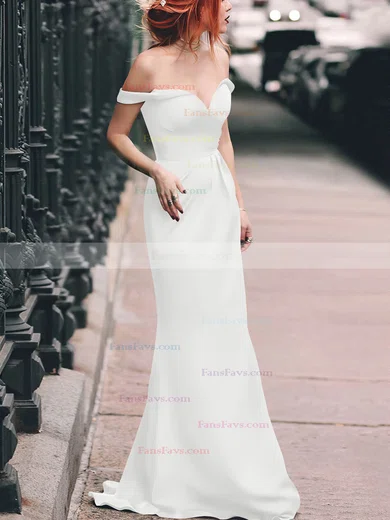 Sheath/Column Off-the-shoulder Silk-like Satin Floor-length Split Front Prom Dresses #Favs020105047