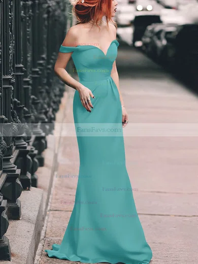 Sheath/Column Off-the-shoulder Silk-like Satin Floor-length Split Front Prom Dresses #Favs020105047