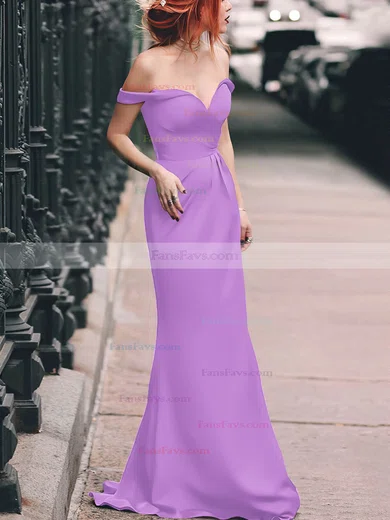 Sheath/Column Off-the-shoulder Silk-like Satin Floor-length Split Front Prom Dresses #Favs020105047