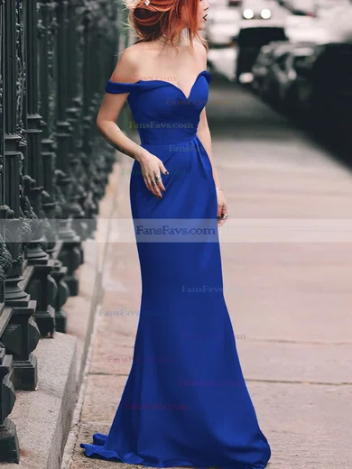 Sheath/Column Off-the-shoulder Silk-like Satin Floor-length Split Front Prom Dresses #Favs020105047