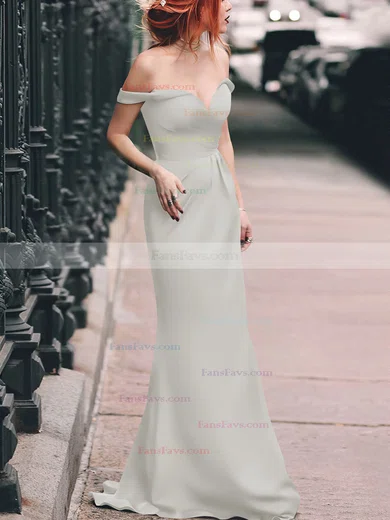 Sheath/Column Off-the-shoulder Silk-like Satin Floor-length Split Front Prom Dresses #Favs020105047