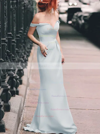 Sheath/Column Off-the-shoulder Silk-like Satin Floor-length Split Front Prom Dresses #Favs020105047