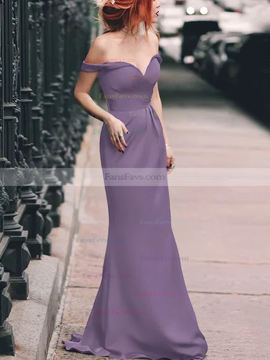 Sheath/Column Off-the-shoulder Silk-like Satin Floor-length Split Front Prom Dresses #Favs020105047