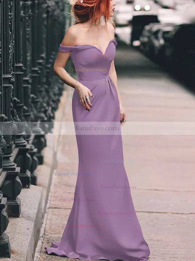 Sheath/Column Off-the-shoulder Silk-like Satin Floor-length Split Front Prom Dresses #Favs020105047