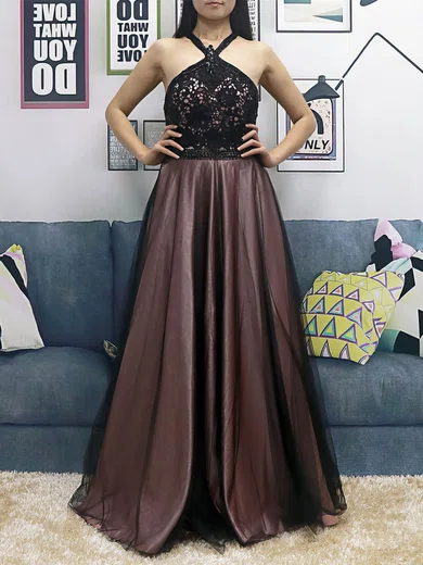 Ball Gown Halter Lace Tulle Floor-length Beading Prom Dresses #Favs020105048