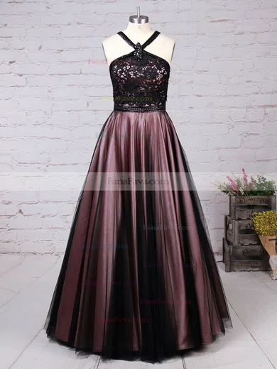 Ball Gown Halter Lace Tulle Floor-length Beading Prom Dresses #Favs020105048