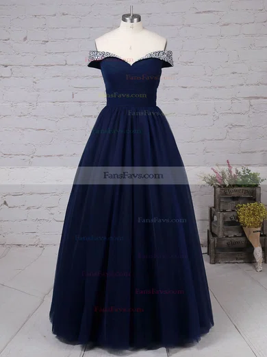Princess Off-the-shoulder Tulle Floor-length Beading Prom Dresses #Favs020105051