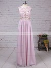A-line Scoop Neck Lace Chiffon Floor-length Appliques Lace Prom Dresses #Favs020105054