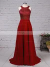 A-line Scoop Neck Chiffon Sweep Train Beading Prom Dresses #Favs020105055