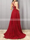 A-line Scoop Neck Chiffon Sweep Train Beading Prom Dresses #Favs020105055