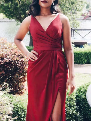 Sheath/Column V-neck Silk-like Satin Floor-length Ruffles Prom Dresses #Favs020105058 Sheath/Column V-neck Silk-like Satin Floor-length Ruffles Prom Dresses #Favs020105058