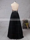 A-line Scoop Neck Satin Sequined Floor-length Beading Prom Dresses #Favs020105061