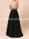 A-line Scoop Neck Satin Sequined Floor-length Beading Prom Dresses #Favs020105061