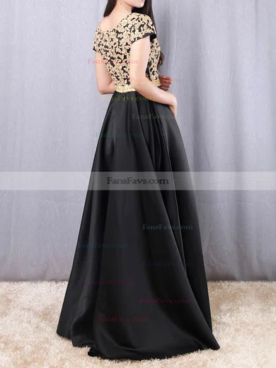 Princess V-neck Satin Floor-length Appliques Lace Prom Dresses #Favs020105063