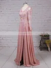A-line V-neck Chiffon Sweep Train Beading Prom Dresses #Favs020105065
