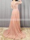 A-line V-neck Chiffon Sweep Train Beading Prom Dresses #Favs020105065