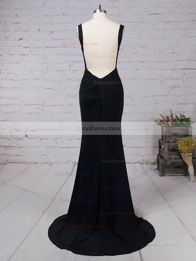 Sheath/Column V-neck Jersey Sweep Train Split Front Prom Dresses #Favs020105069