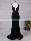 Sheath/Column V-neck Jersey Sweep Train Split Front Prom Dresses #Favs020105069