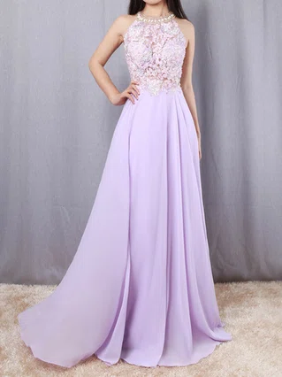 A-line Scoop Neck Chiffon Sweep Train Beading Prom Dresses #Favs020105074 A-line Scoop Neck Chiffon Sweep Train Beading Prom Dresses #Favs020105074