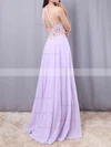 A-line Scoop Neck Chiffon Sweep Train Beading Prom Dresses #Favs020105074