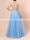 A-line Scoop Neck Tulle Sweep Train Appliques Lace Prom Dresses #Favs020105076