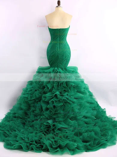Trumpet/Mermaid Sweetheart Organza Court Train Cascading Ruffles Prom Dresses #Favs020101683