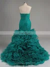 Trumpet/Mermaid Sweetheart Organza Court Train Cascading Ruffles Prom Dresses #Favs020101683
