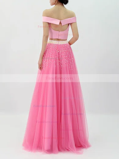 Princess Off-the-shoulder Tulle Floor-length Pearl Detailing Prom Dresses #Favs020105077