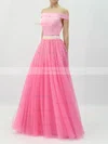 Princess Off-the-shoulder Tulle Floor-length Pearl Detailing Prom Dresses #Favs020105077