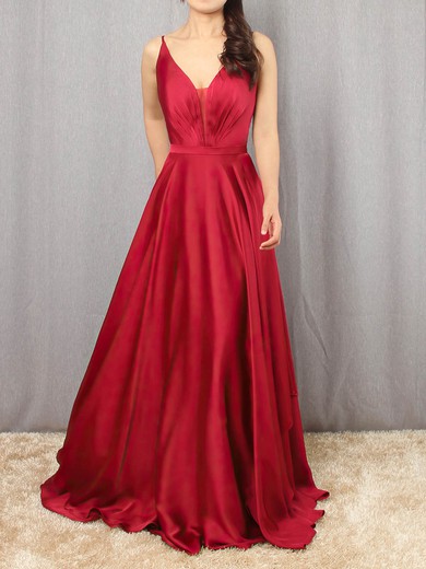 A-line V-neck Satin Chiffon Floor-length Sashes / Ribbons Prom Dresses #Favs020105086