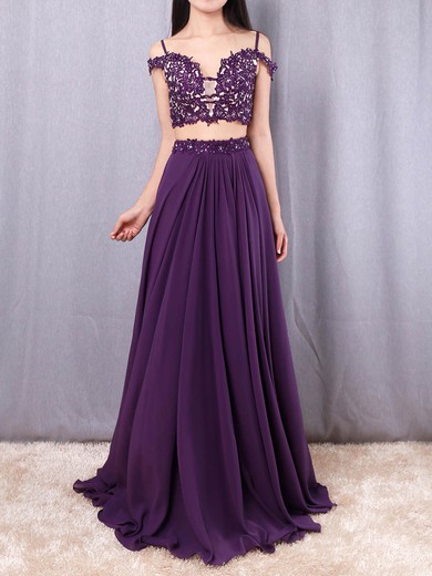 A-line V-neck Chiffon Floor-length Beading Prom Dresses #Favs020105087