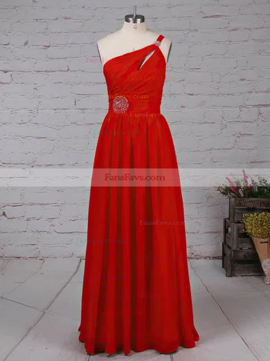 A-line One Shoulder Chiffon Floor-length Beading Prom Dresses #Favs020105090