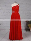 A-line One Shoulder Chiffon Floor-length Beading Prom Dresses #Favs020105090