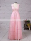 A-line V-neck Tulle Floor-length Beading Prom Dresses #Favs020105093