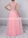 A-line V-neck Tulle Floor-length Beading Prom Dresses #Favs020105093