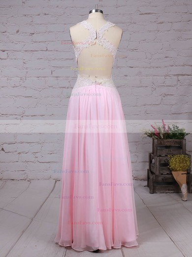 A-line V-neck Chiffon Floor-length Appliques Lace Prom Dresses #Favs020105095