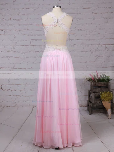 A-line V-neck Chiffon Floor-length Appliques Lace Prom Dresses #Favs020105095