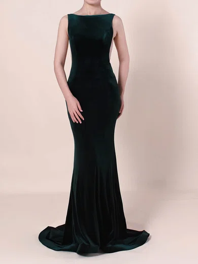 Trumpet/Mermaid Scoop Neck Velvet Sweep Train Prom Dresses #Favs020105097