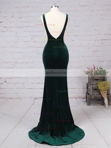 Trumpet/Mermaid Scoop Neck Velvet Sweep Train Prom Dresses #Favs020105097