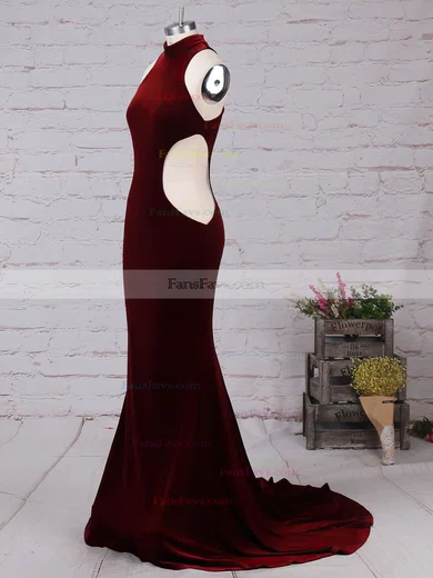 Trumpet/Mermaid High Neck Velvet Sweep Train Prom Dresses #Favs020105098
