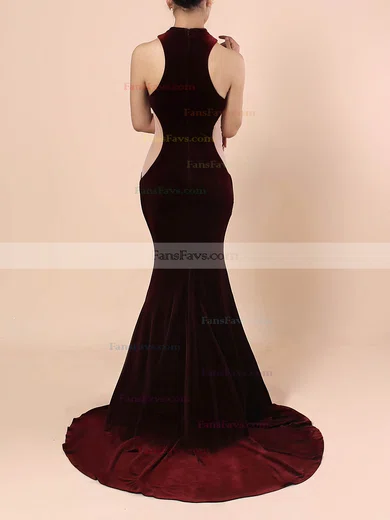 Trumpet/Mermaid High Neck Velvet Sweep Train Prom Dresses #Favs020105098