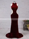 Trumpet/Mermaid High Neck Velvet Sweep Train Prom Dresses #Favs020105098