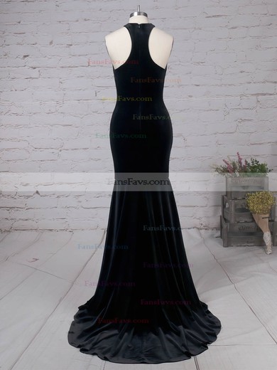 Trumpet/Mermaid High Neck Velvet Sweep Train Prom Dresses #Favs020105100