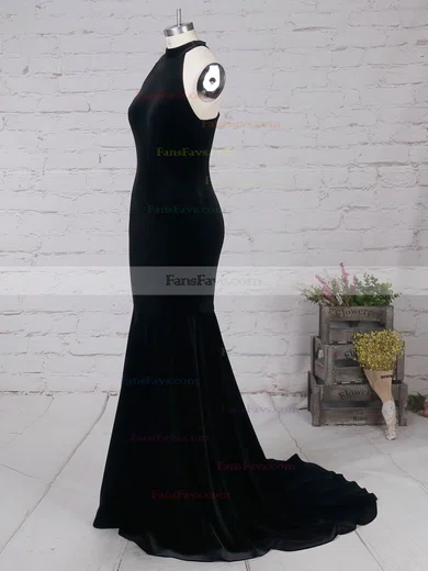 Trumpet/Mermaid High Neck Velvet Sweep Train Prom Dresses #Favs020105100