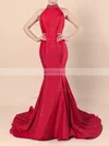 Trumpet/Mermaid High Neck Taffeta Sweep Train Beading Prom Dresses #Favs020105105